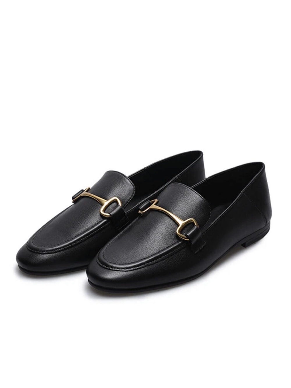 Massimo Dutti Black Leather Loafers with Gold Horsebit